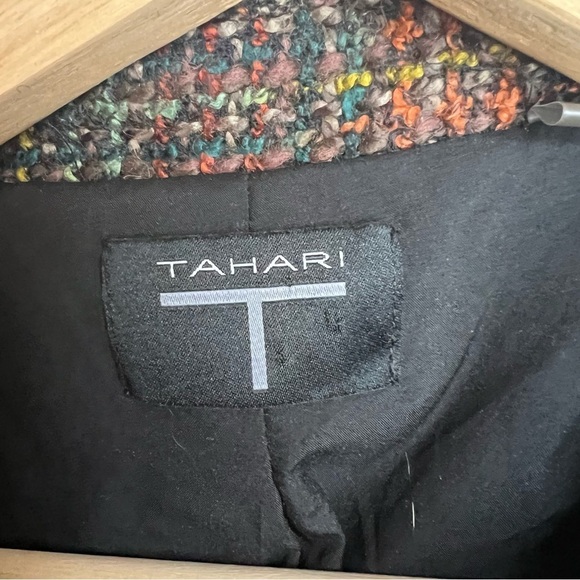 Tahari Women's Sz 8 Twill Knit Frayed Edge Zip Up Blazer Jacket Multicolor Moto - Picture 2 of 16